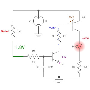 Continuity tester using two transistors