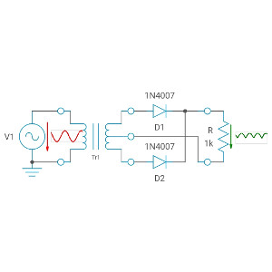 Full-wave rectifier using center tap transformer