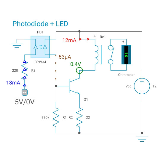 Photodiode relay circuit