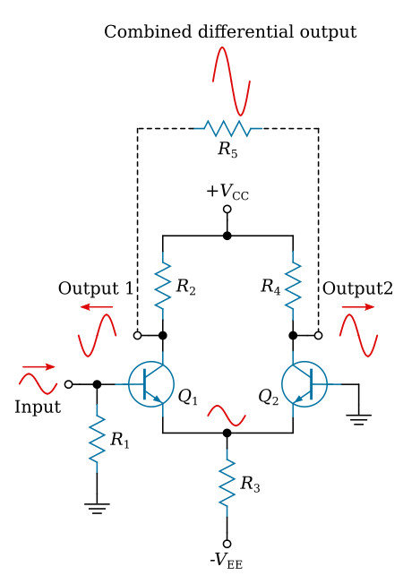 Single-input, differential-output differential amplifier