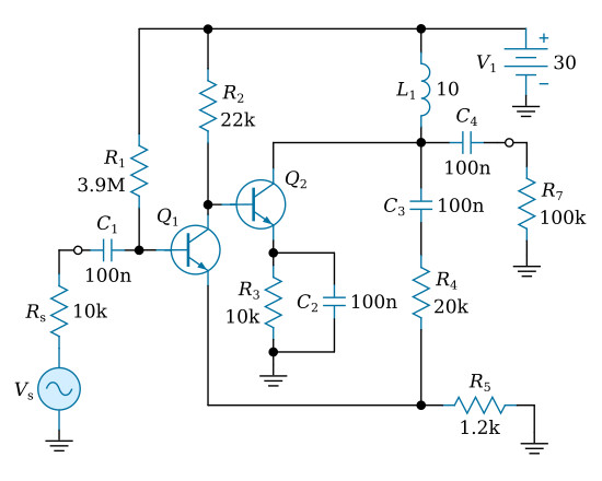 Transistor amplifier with negative feedback