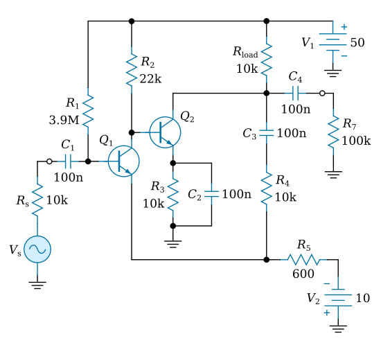 Transistor amplifier with negative feedback