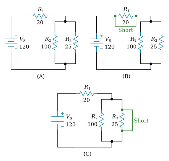 Series-parallel circuit with shorts