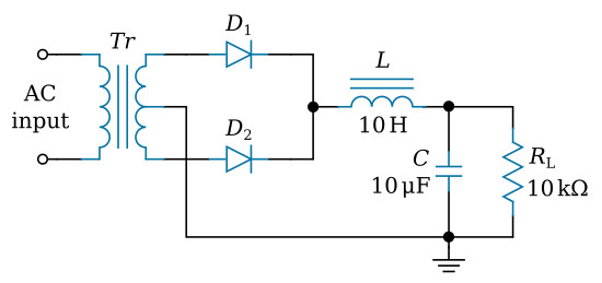 Full-wave rectifier with an LC choke-input filter