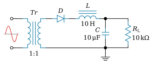 Half-wave rectifier with an LC choke-input filter