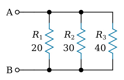 Parallel circuit with three unequal resistors