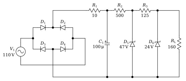 Zener-diode regulated power supply